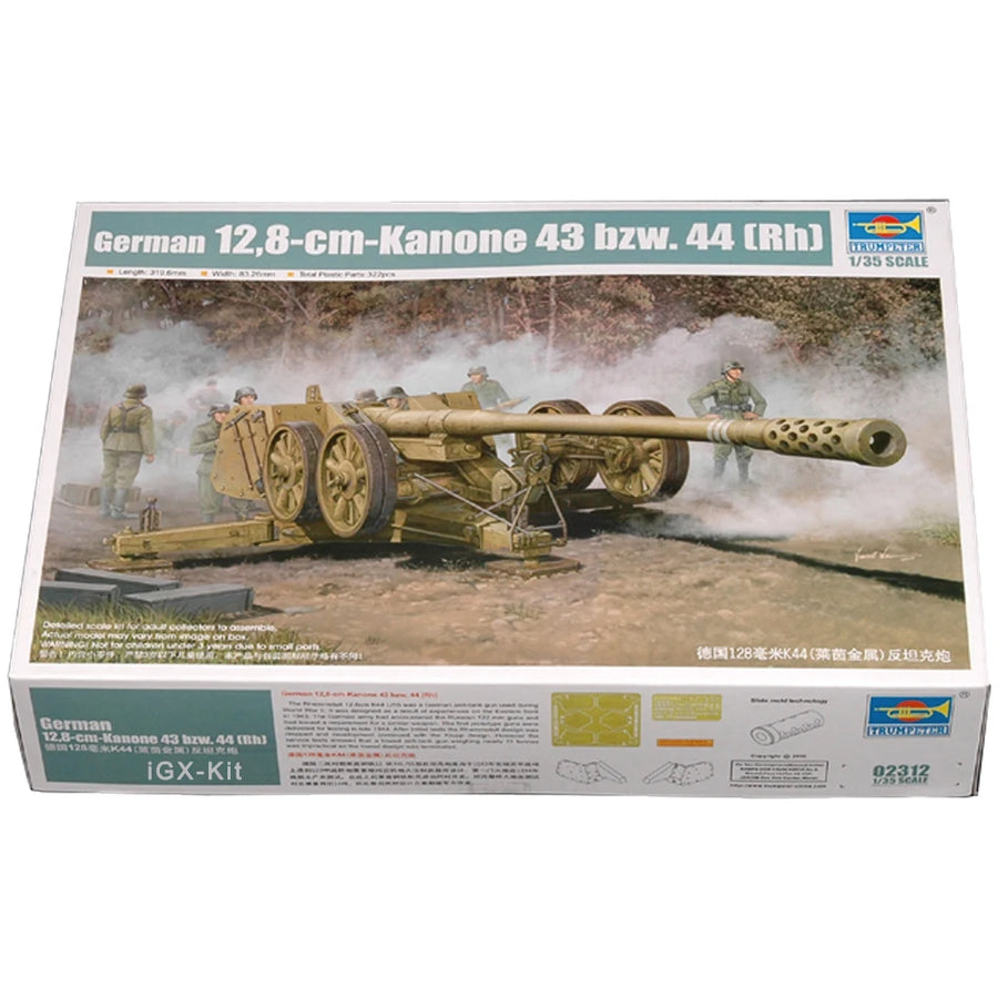 Trumpeter 02312 1/35 German 12.8Cm Kanone 43 Bzw44 Rh anti Tank Gun Military Gift Plastic Assembly Model Toy Building Kit
