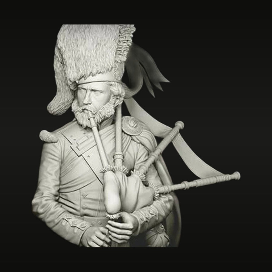 Napoleonic Highland Officer with Bagpipes 1/10 Resin Bust - unpainted resin model kit