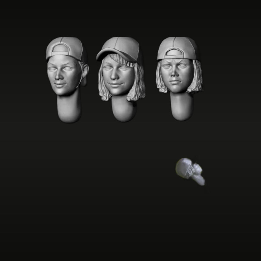 Modern Female Head Variants with Baseball Caps 1/35 Resin Bust Kit - unpainted resin model kit