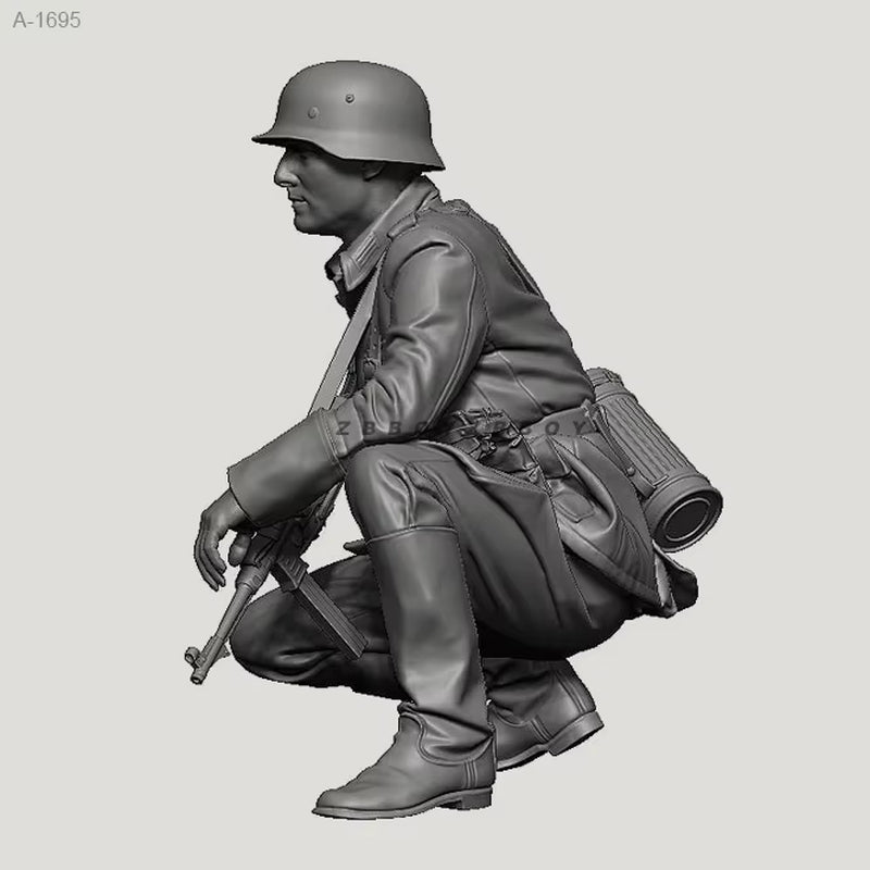 WWII German Wehrmacht Soldier Crouching with Kar98k 1/35 Resin Figure Kit - resin model view 2