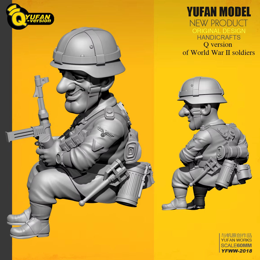 WWII German Chibi Soldier Set of 2 with Rifle 1/32 Resin Figure Kit - resin model view 3