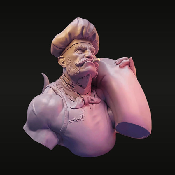 Fantasy Burly Chef with Toque and Pig 1/12 Resin Bust