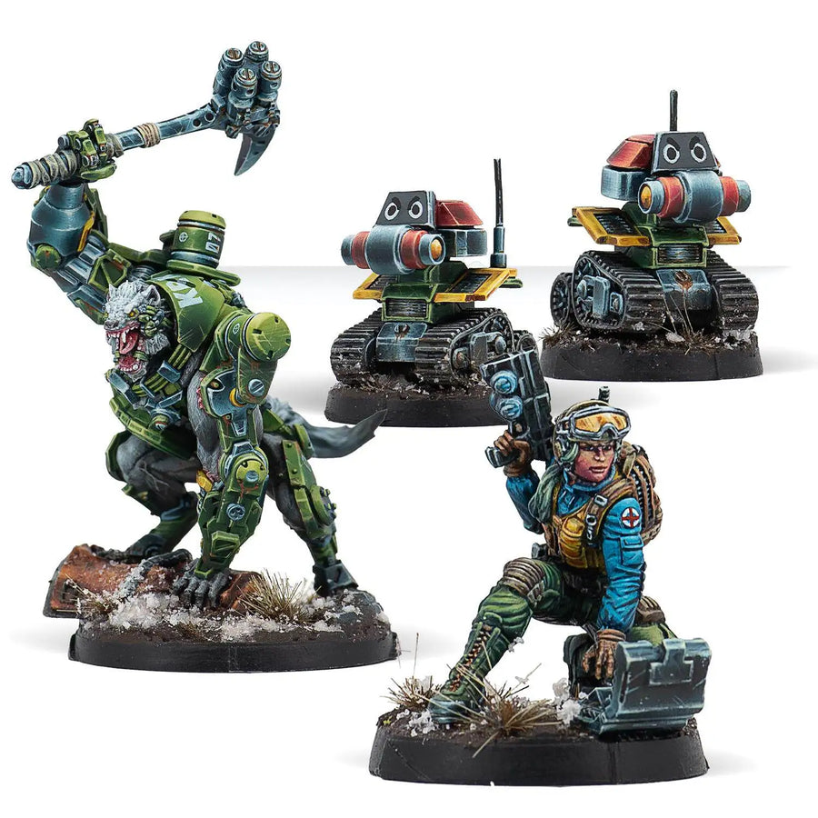 Sci-Fi Combat Squad with Tracked Drones 28mm Resin Figure Set Kit - resin model view 2