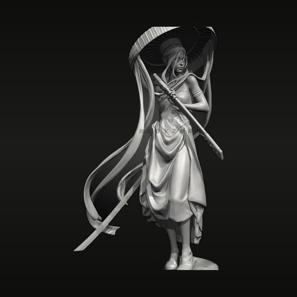 Asian Warrior Woman with Parasol Sword | 50mm | Resin Figure Kit