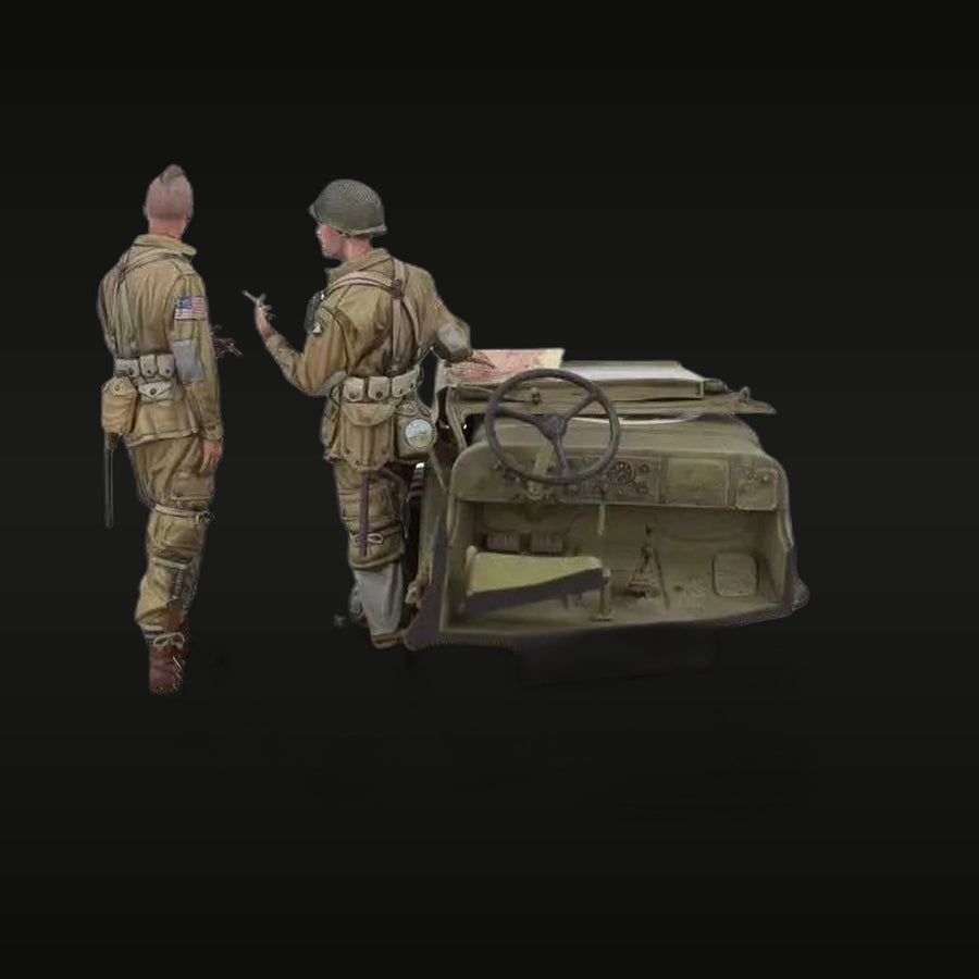 WWII US Army Soldiers with Jeep and Rifle 1/35 Resin Diorama Kit - unpainted resin model kit