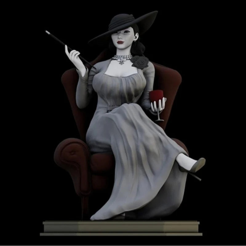 Elegant Villain Lady in Cowboy Hat 1/24 Resin Bust Kit - resin model view 2