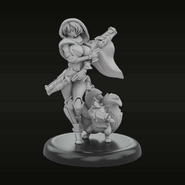 Sci-Fi Fantasy Female Warrior with Rifle and Axe with Animal Companion 40mm Resin Figure Kit