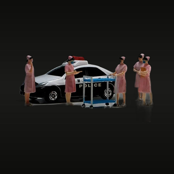Modern Japanese Police & Medical Nurses Diorama Set 1/64 Resin Kit