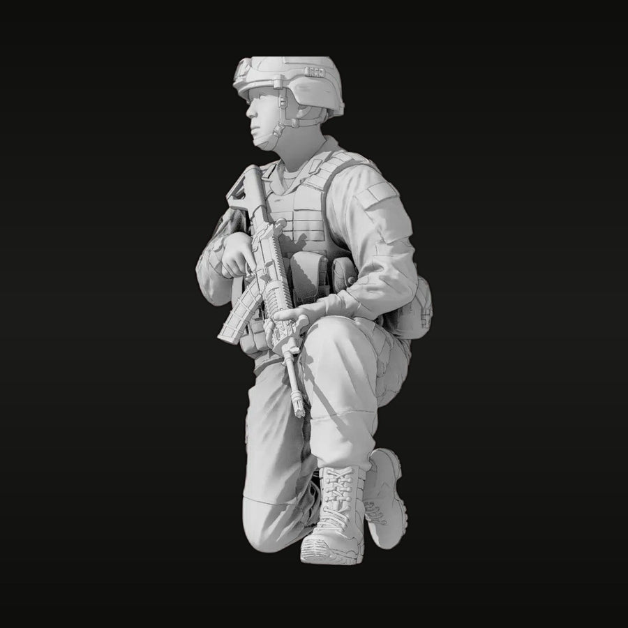 Modern PLA Combat Soldier Kneeling QBZ Rifle 1/35 Resin Figure Kit - unpainted resin model kit