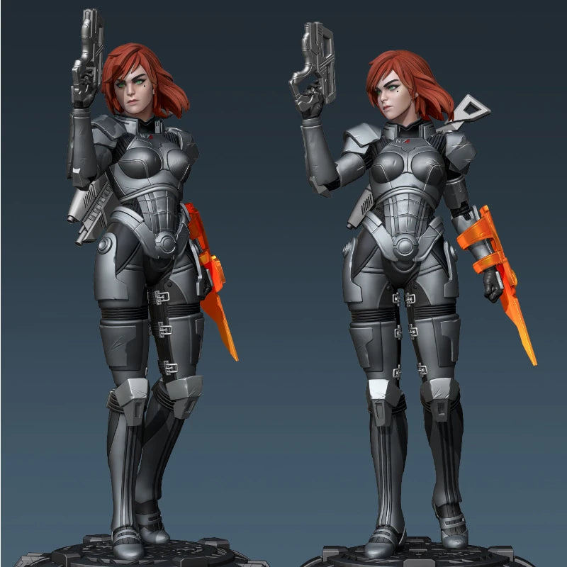 Commander Shepard Female Sci-Fi Soldier with Rifle 1/24 Resin Figure Kit - resin model view 2