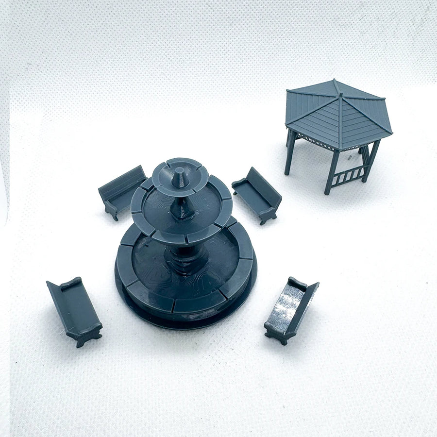 Town Park 3D Printgazebo Fountain Model Railroad Train Scenery LYTS060 1/87 Miniature Building Military Car