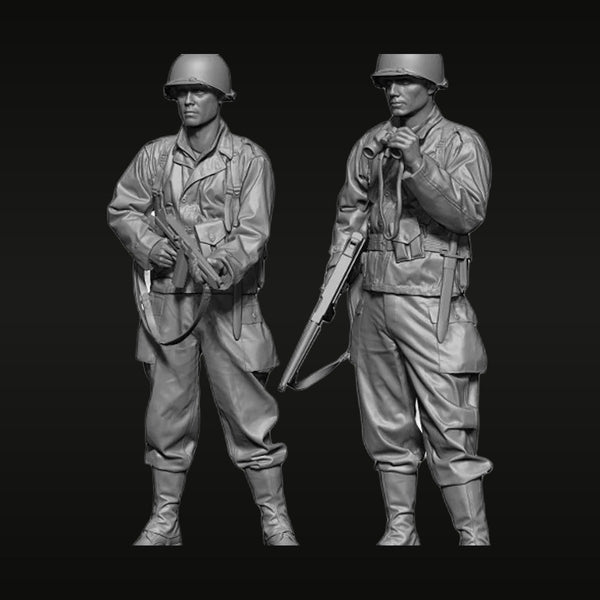 WWII US Army Soldier with Rifle Set of 2 1/35 Resin Figure Kit