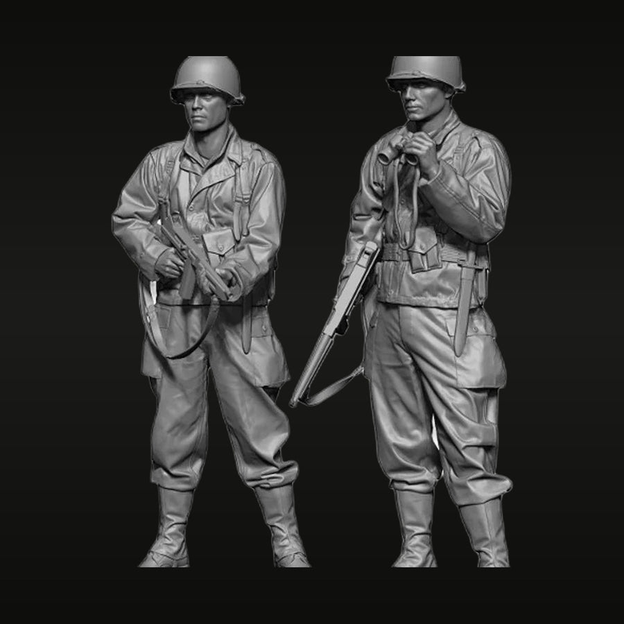 WWII US Army Soldier with Rifle Set of 2 1/35 Resin Figure Kit - unpainted resin model kit