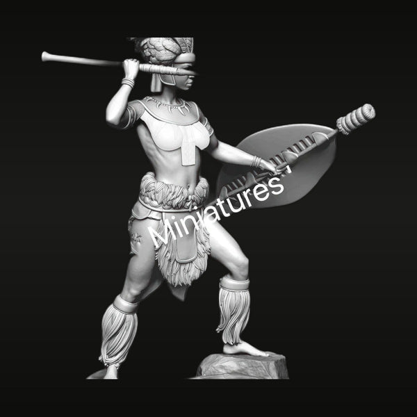 African Zulu Warrior Woman with Club and Shield 1/24 Resin Figure Kit