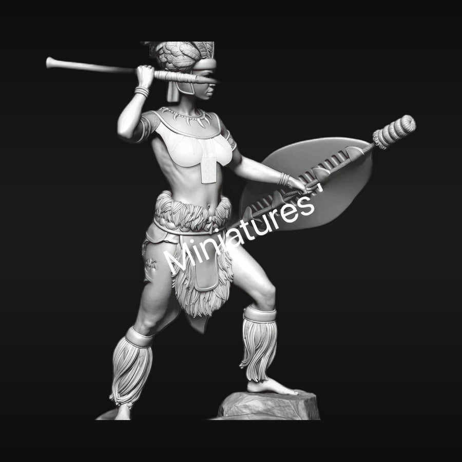 African Zulu Warrior Woman with Club and Shield 1/24 Resin Figure Kit - unpainted resin model kit