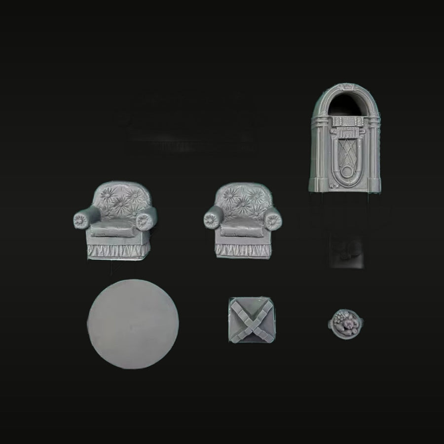 1/35 Vintage Armchair and Radio Set (Resin Terrain) - unpainted resin model kit