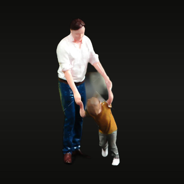 Modern Father & Son Holding Hands 1/64 Resin Figure Set