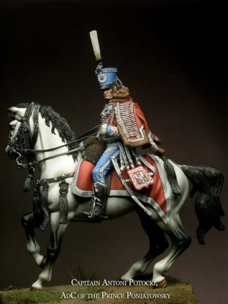 Napoleonic Polish Hussar Officer on Horseback Mounted 54mm Resin Figure Kit - resin model view 2