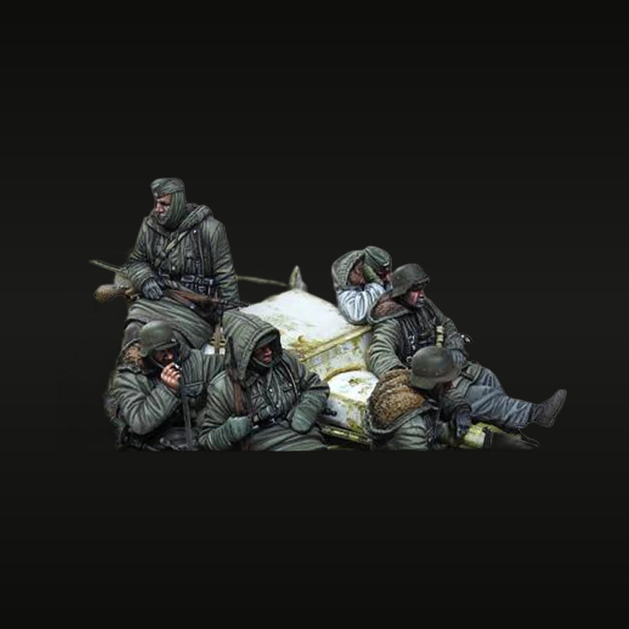 WWII German Infantry Squad Rest Diorama 6-Figure Set 1/35 Resin Kit - unpainted resin model kit