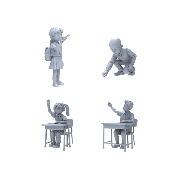 School Campus Student Figures Set 4-Pack with Desks 1/64 Resin Kit