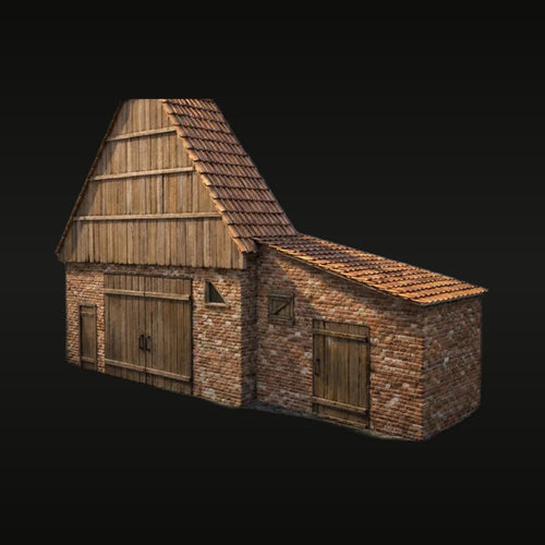 Medieval Half-Timbered Warehouse with Blue Brick Base 1/35 Resin Kit