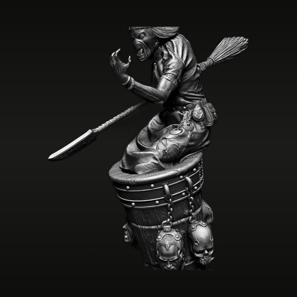 Fantasy Undead Witch/Shaman with Staff and Broomstick 1/22 Resin Figure Kit