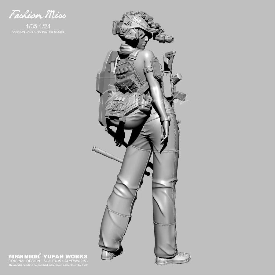 Modern Female Tactical Operator with Rifle & Shotgun 1/35 Resin Figure Kit - resin model view 3