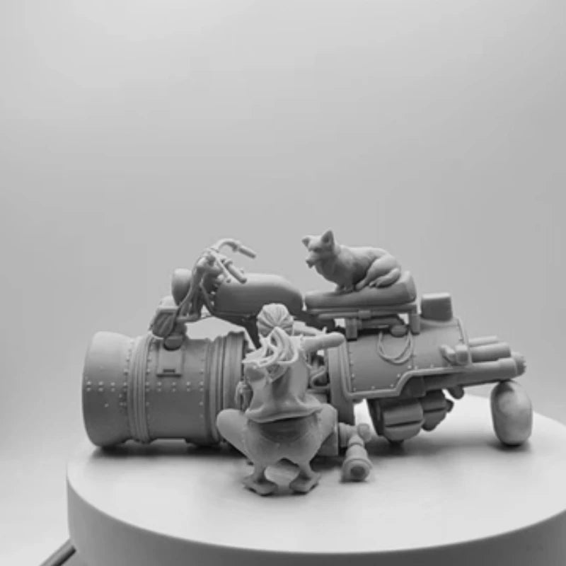 Female Mechanic with Corgi and Jet-Powered Motorcycle Diorama Resin Kit - resin model view 4
