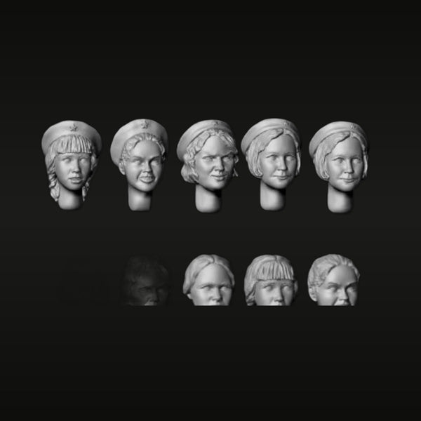 1/35 Female Heads Accessory Set (9 Sculpts, Varied Hairstyles)