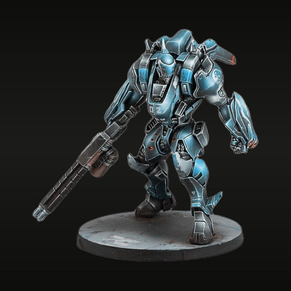Sci-Fi Blue Power-Armored Soldier with Assault Rifle 28mm Resin Figure Kit