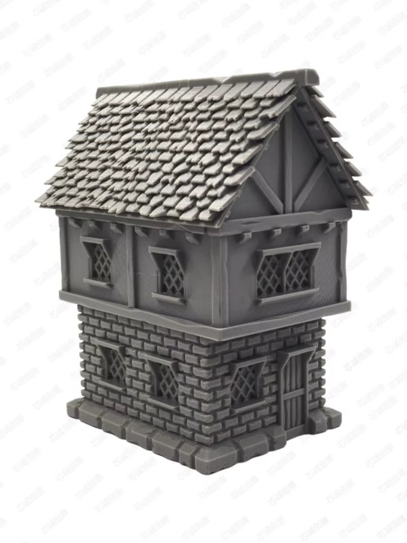 Medieval Stone Cottage with Chimney - 28mm Resin Diorama Model - resin model view 3