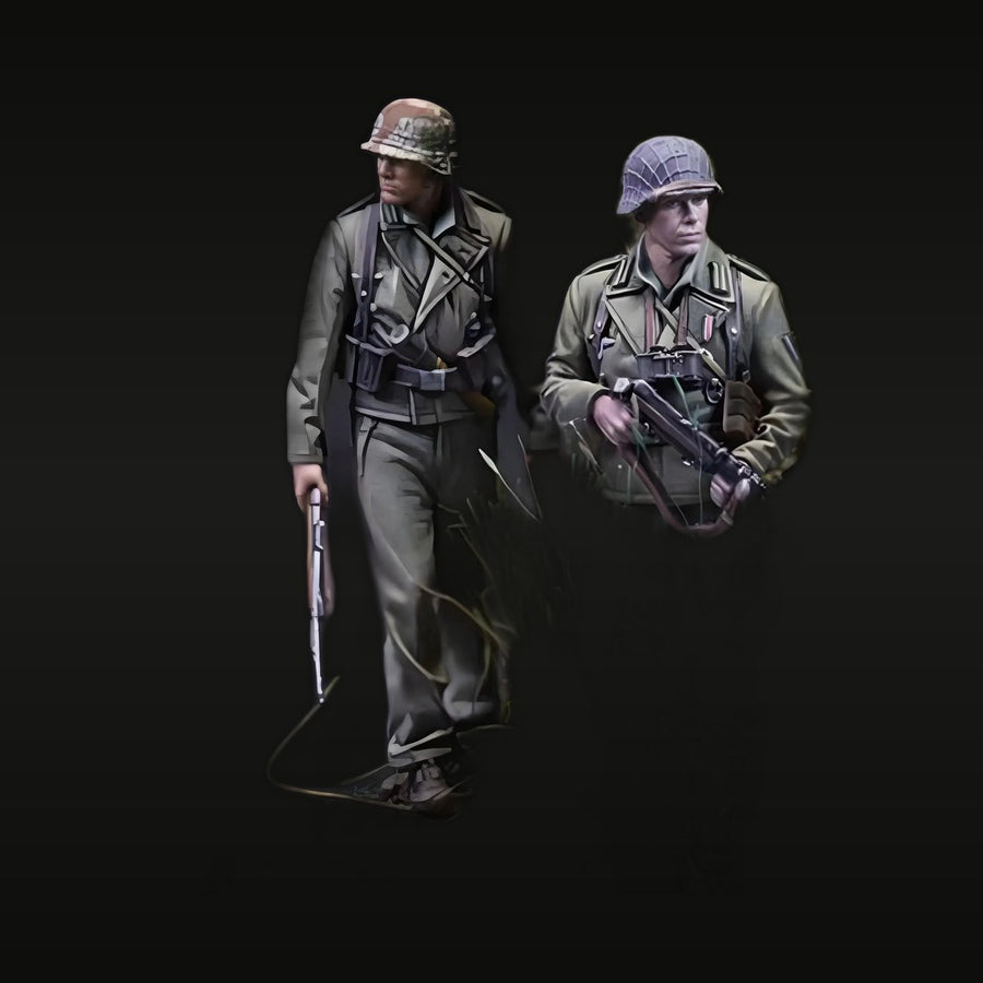 WWII German Wehrmacht Grenadier with Kar98k & MP40 Gunner 1/35 Resin Figure Set - unpainted resin model kit