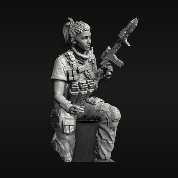 Modern Female Special Forces Operator with Assault Rifle 1/35 Resin Figure Kit