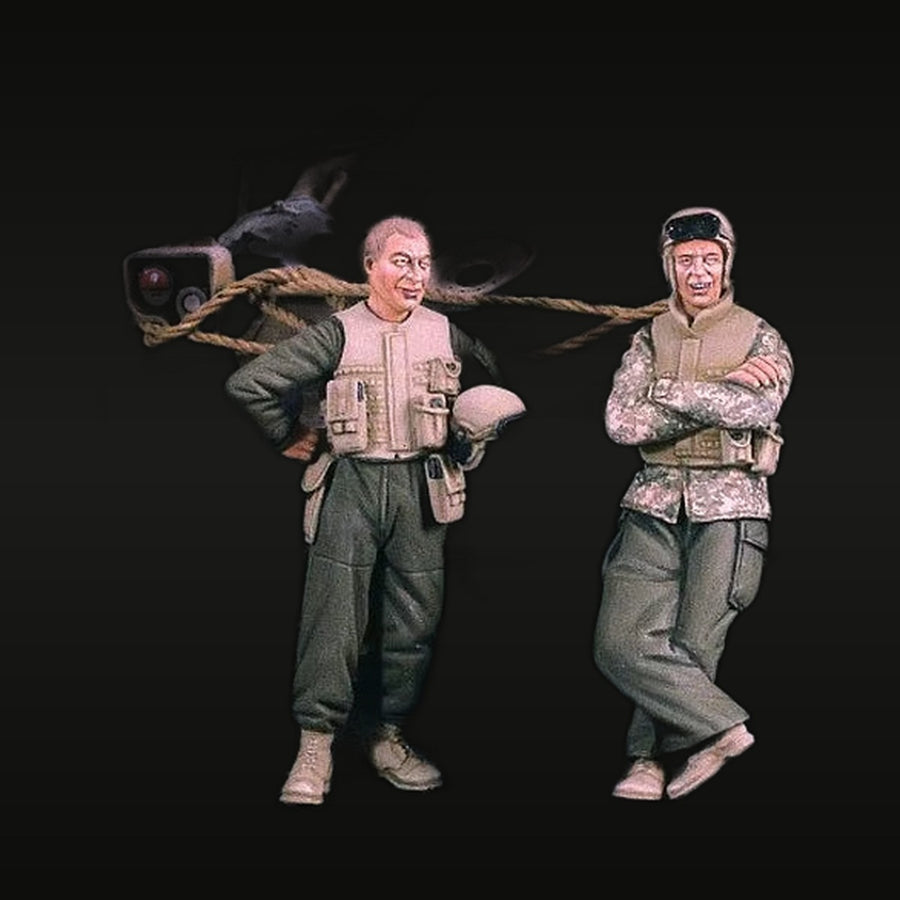 Modern US Military Helicopter Crew with Drone 1/35 Pre-Painted Resin Figure Set - unpainted resin model kit