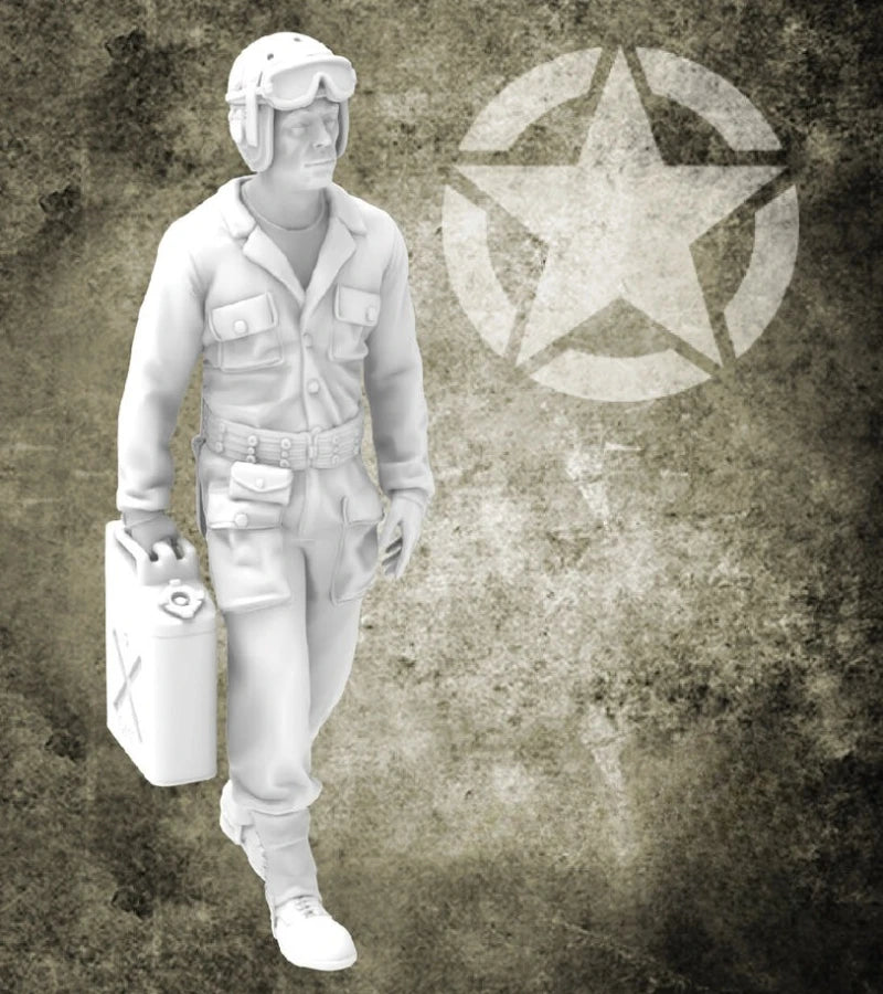 1/35 Scale Die-Cast Resin Figure Model Kit WWII US Tank Crew Soldier Carrying an Oil Drum Unassembled and Unpainted