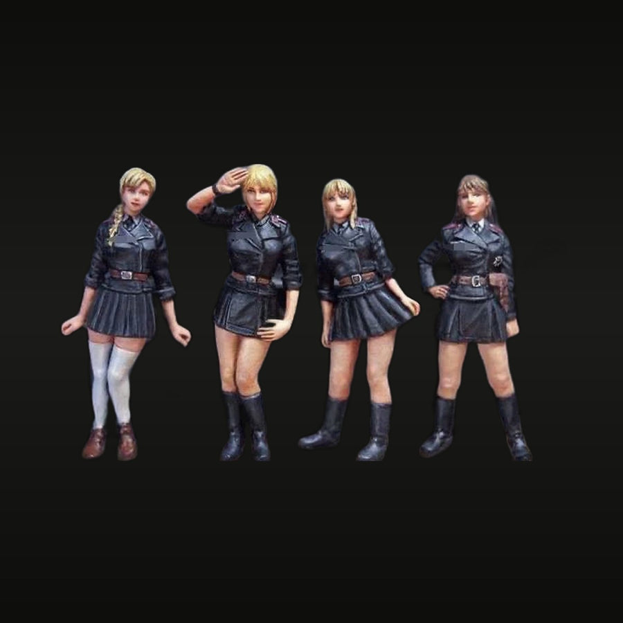 Stylized Female Soldiers in Black Military Uniform 4-Figure Set 1/35 Resin Kit - unpainted resin model kit