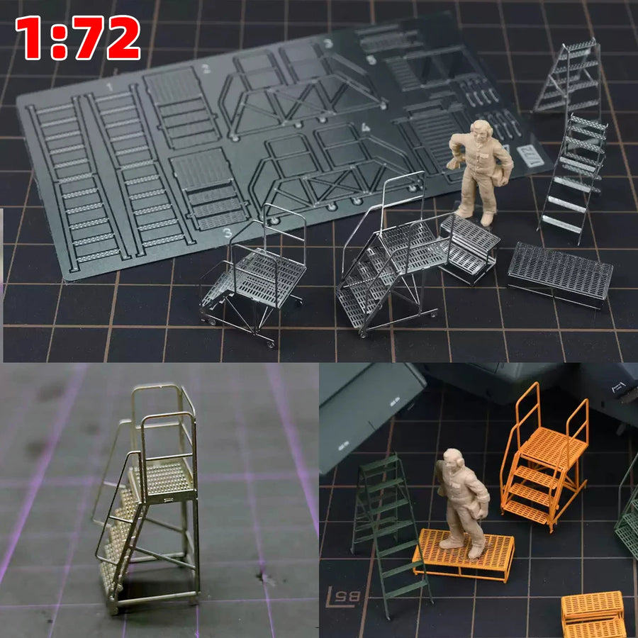 1/72 PE Aircraft Scale Model Kit Maintenance Ladders Climbing Ladder Platform Ottoman Folding Ladder Sand Table Diorama Models