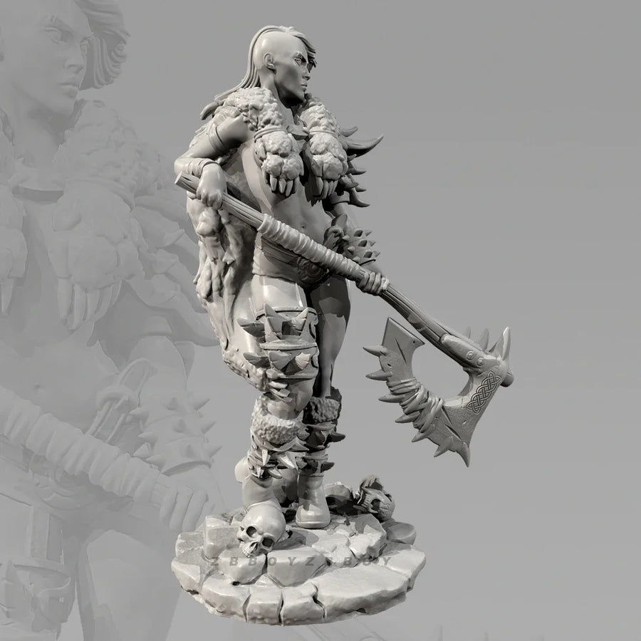 Fantasy Female Barbarian Warrior with Spiked Battle Axe Resin Figure Kit - resin model view 4