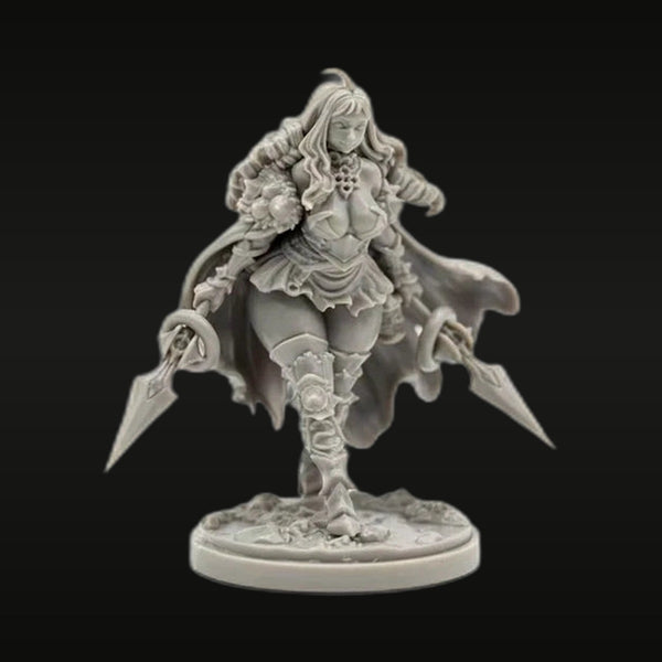 Fantasy Female Warrior with Dual Blades and Ornate Armor 75mm Resin Figure Kit