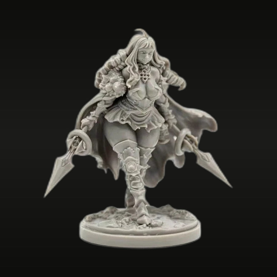 Fantasy Female Warrior with Dual Blades and Ornate Armor 75mm Resin Figure Kit - unpainted resin model kit