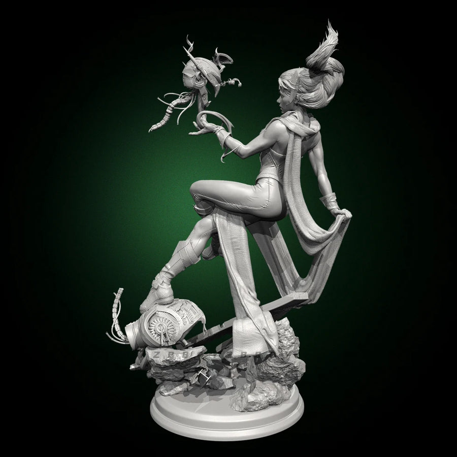 Fantasy Female Sorceress on Demonic Beast Mount 30mm Resin Figure Kit - resin model view 4
