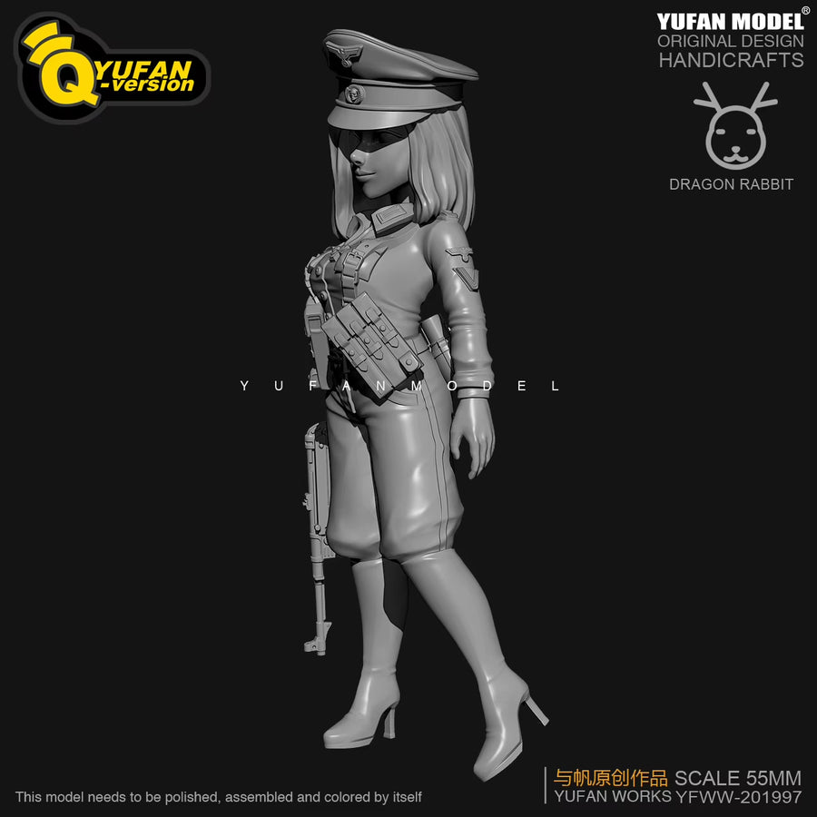 WWII German Female Officer Chibi 55mm Resin Figure Kit - resin model view 3