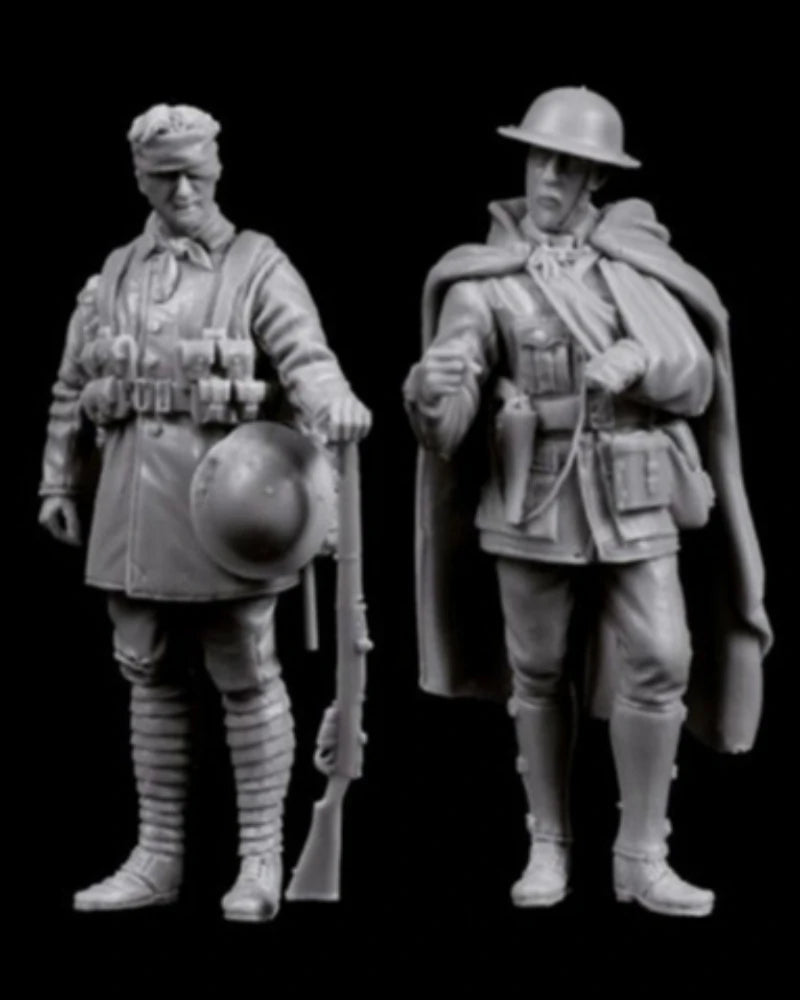 1/35 Scale Die-Cast Resin Figure Model Kit WWI British Soldiers Set 2 Figures Unassembled and Unpainted