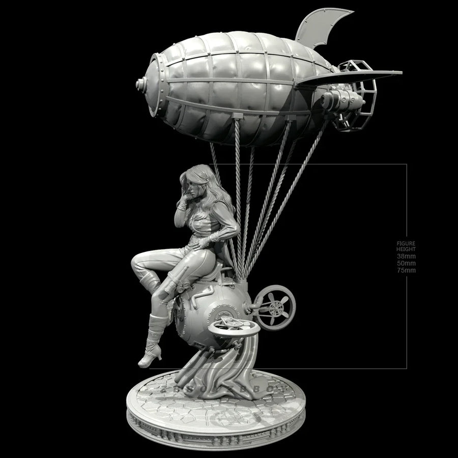 Steampunk Pinup Female with Airship 38mm Resin Diorama Kit - resin model view 3