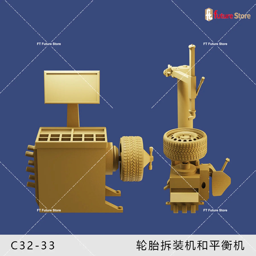 1:64 Scale Car Lift Maintenance Garage Model Modification Car Tire Repair Accessories Balancing Machine Model Scene