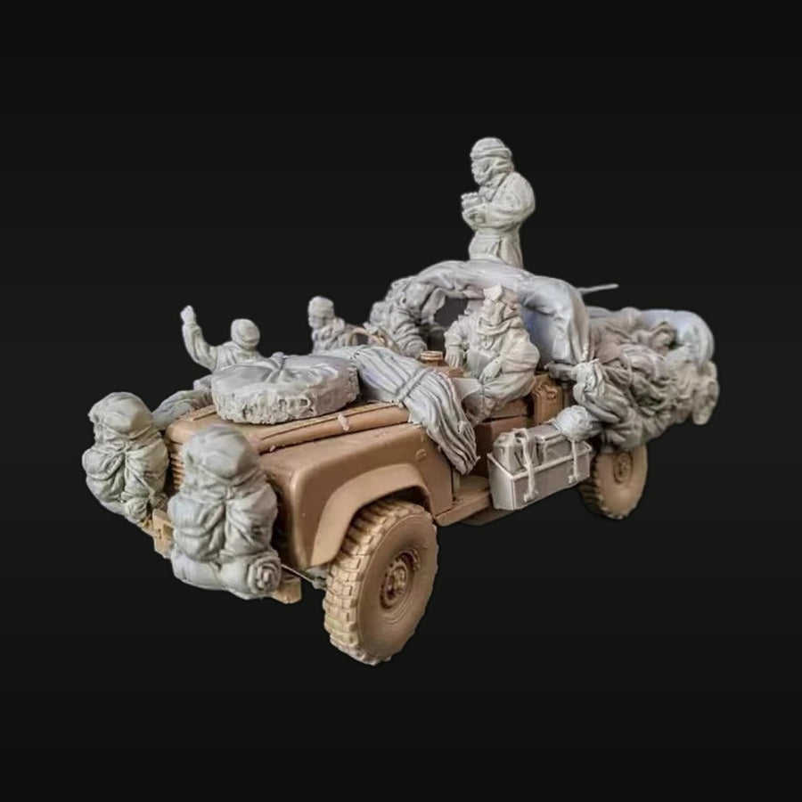 WWII SAS Desert Raider Jeep with Soldiers 5-Figure Diorama 1/35 Resin Kit - unpainted resin model kit