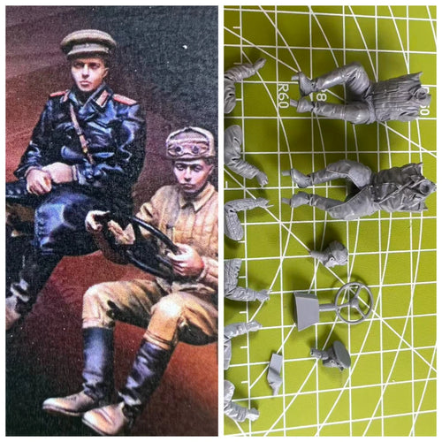 1/35 Cast Resin Model Soviet Officer and Driver Scene Model Toy Unpainted