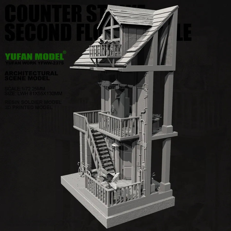 Modern Urban Three-Story Residential Building 1/72 Resin Diorama Kit - resin model view 4