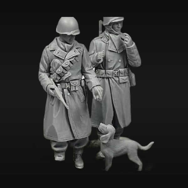WWII US Army Officer & Soldier with Dog 1/35 Resin Figure Set