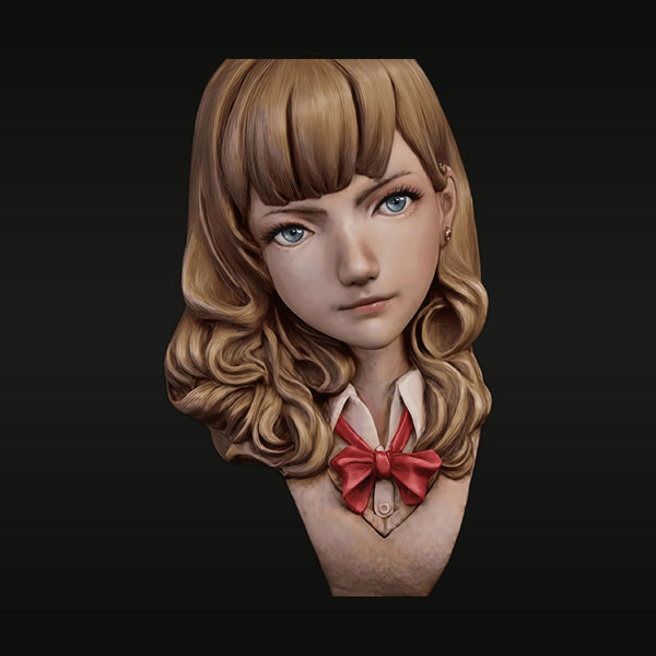 Anime School Girl with Red Bow Tie 60mm Resin Bust